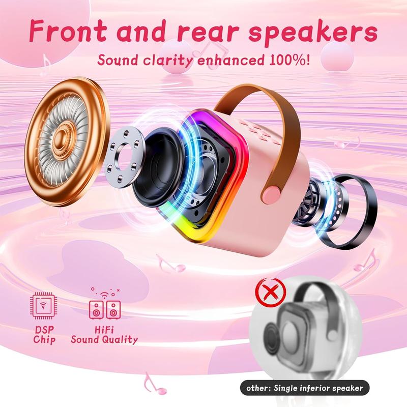 TOP Mini Karaoke Machine for Kids (with 14M+ Songs), Christmas Birthday Gifts Ideas for Girls Toy Ages 3-12+, Portable Bluetooth Speaker with 2 Wireless Microphones - Pink