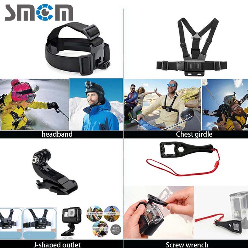 SMCM 58-in-1 Action Camera Accessories, 58pcs set Headband & Chest Strap & Wrist Strap & Selfie Stick & Car Stand & Buoyancy Stick & Other Accessories