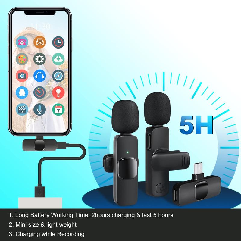 tiktok shop store 2 pieces Wireless Lavalier Microphones for iPhone, Android, iPad - Mini Wireless Clip-on Microphones Crystal Clear Sound Quality for Recording, Live Streaming,Vlog，tiktok shop