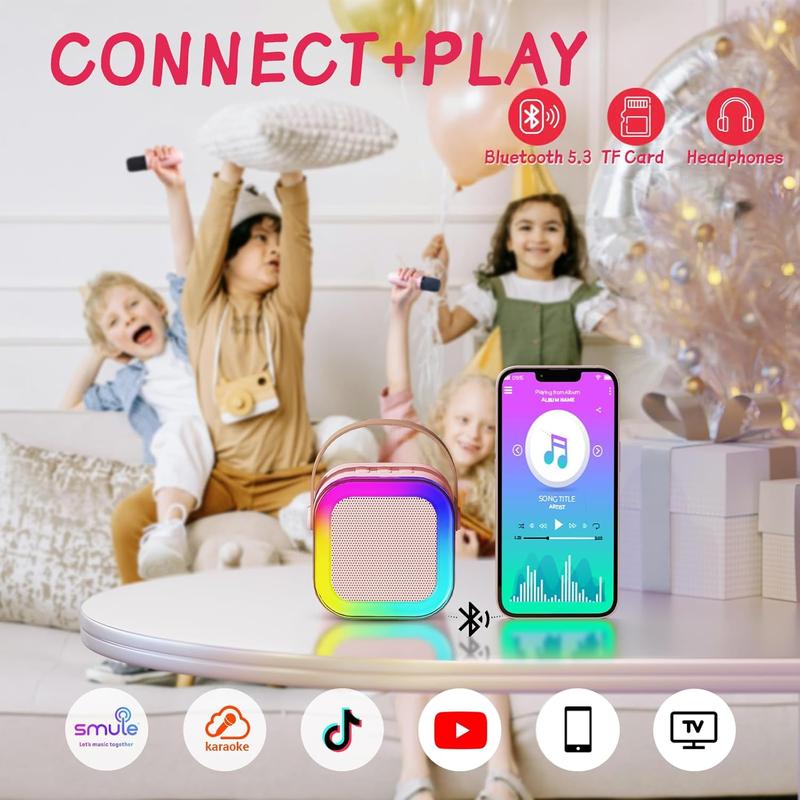 TOP Mini Karaoke Machine for Kids (with 14M+ Songs), Christmas Birthday Gifts Ideas for Girls Toy Ages 3-12+, Portable Bluetooth Speaker with 2 Wireless Microphones - Pink