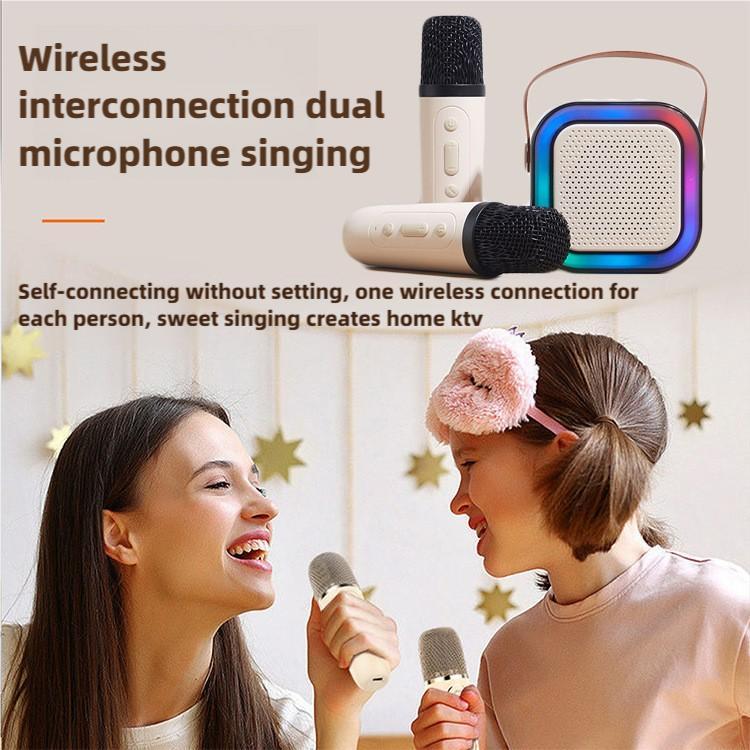 Portable Wireless Speaker with Microphone, Rechargeable LED Light Bluetooth-compatible Speaker with Microphone, Home Karaoke Machine for Home Party