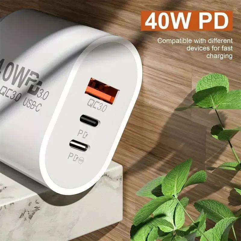 40W Dual PD Fast Wall Charger Power Adapter For Compatible iPhone 16 15 Pro Max 14 13 Plus & Android Charging Plug