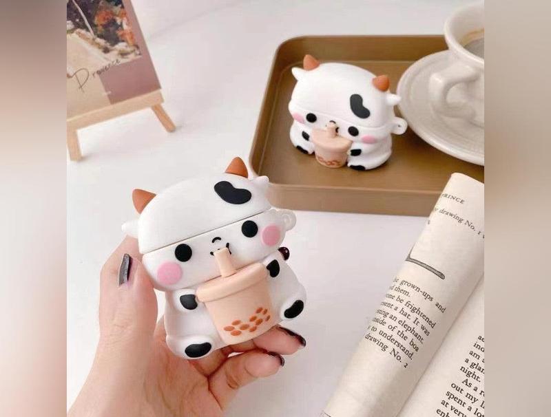 Boba Milk Cow Case Cover for Airpods 1 2 3 Pro Adorable Shockproof Silicone Protective Case Cover Accessories Handheld