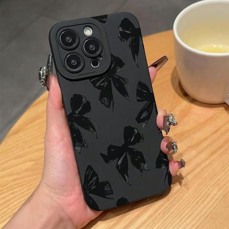 Bow Decor Phone Case, Full Coverage Lens Phone Protective Cover, Phone Accessories Compatible with iPhone 11 12 13 14 15 Pro Max