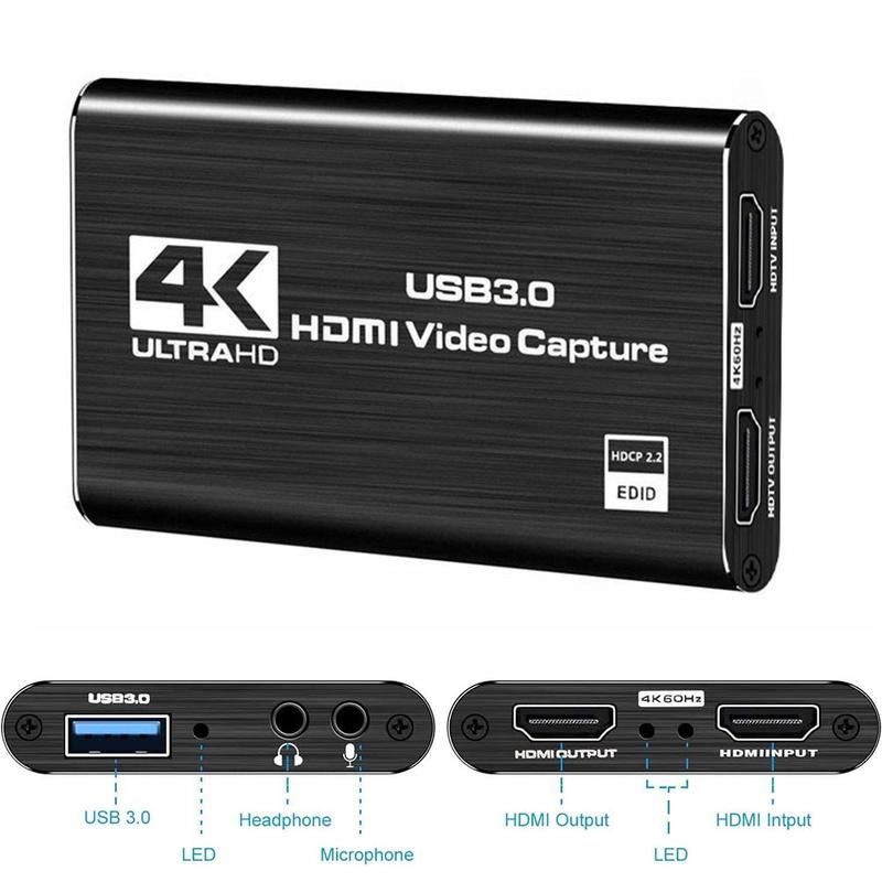 4K HDMI Video Capture Card,Nintendo Switch Capture Card for Streaming Gaming and Broadcasting,USB3.0 1080P 60FPS Video Recorder, Works with PS4, Xbox Series X S, 3ds, PS5, Xbox One X S, OBS, Camera