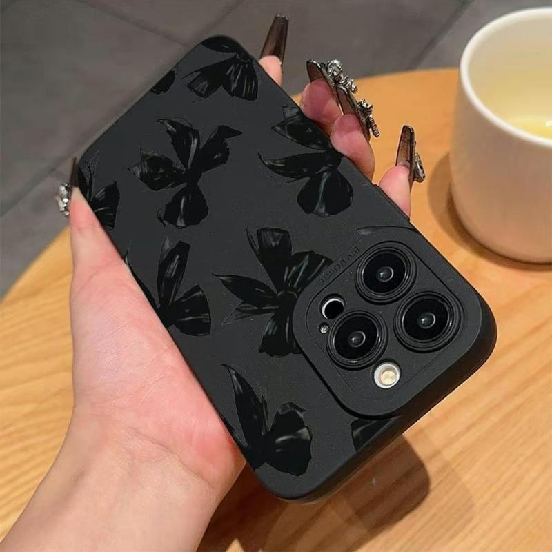 Bow Decor Phone Case, Full Coverage Lens Phone Protective Cover, Phone Accessories Compatible with iPhone 11 12 13 14 15 Pro Max