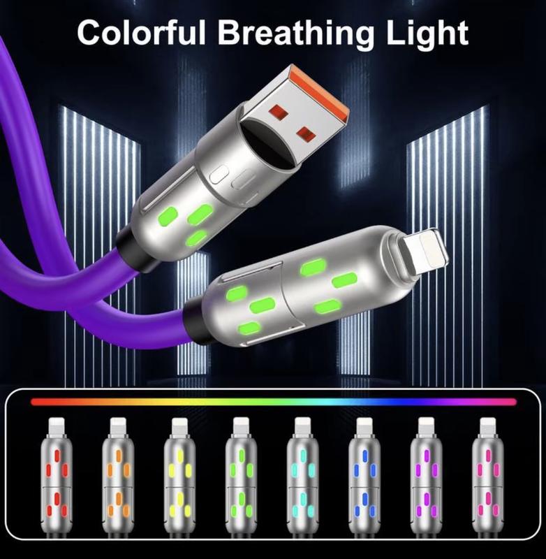 240w 4-in-1 USB C Cable,Multi Charger Cable with Breathing Light, PD 5A Multi Fast Charging & Data Sync Silicone Compatible for iPhone Samsung Laptop Multi Device Charging,(Gery) (Purple)