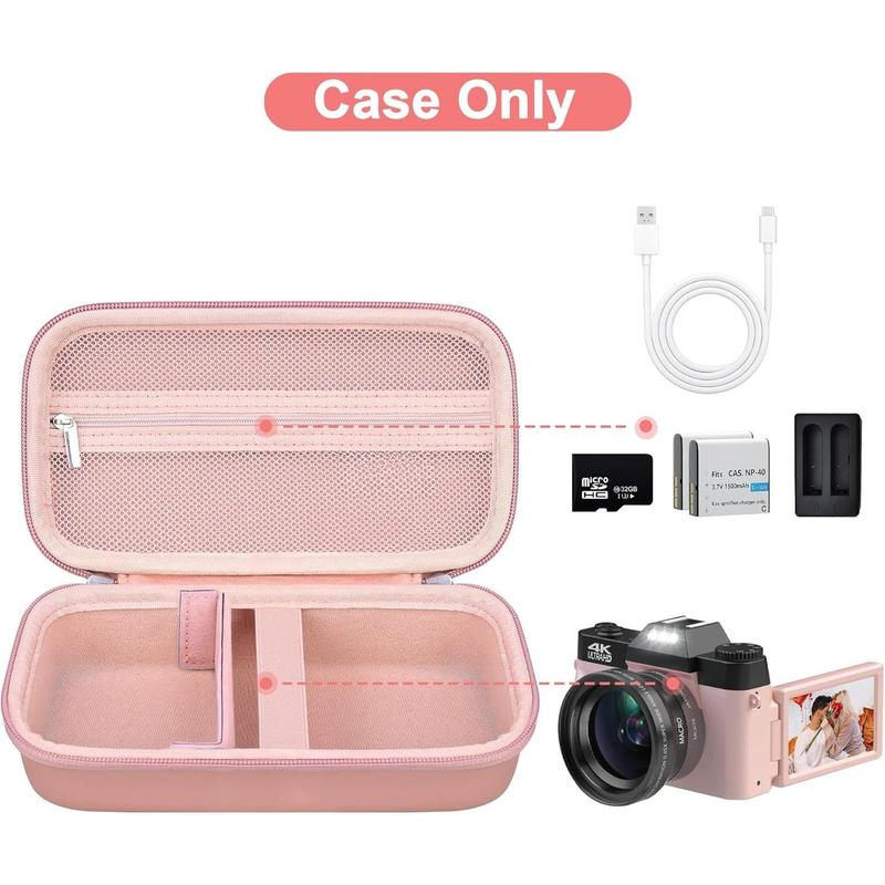 4K Digital Camera Case for Femivo brewene zheozeig VETEK 4K Vlogging Camera, Vlogging Camera Bag with Removable  Strap, Mesh Pocket fit Lens, , , Rose  (Case Only)