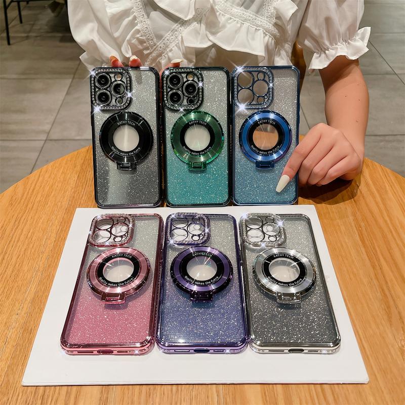 Artificial Rhinestone Decor Phone Case,Smartphone Protector,Anti-fall Shockproof Phone Cover with Stand,Phone Accessories Compatible with iPhone 16 Pro max15 14 13 12 Series