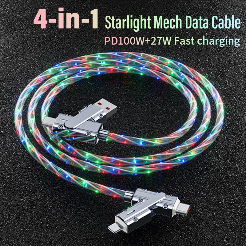 4 in 1 USB C 120W Charging Cable, USB C to C Multi Fast Type C Charging Cable with Light,for iPhone 15,14,13,Samsung S24 23 22,LG,Google,Tablet. Mobile Smartphone Cellphone Electronic Charger Mobile Smartphone