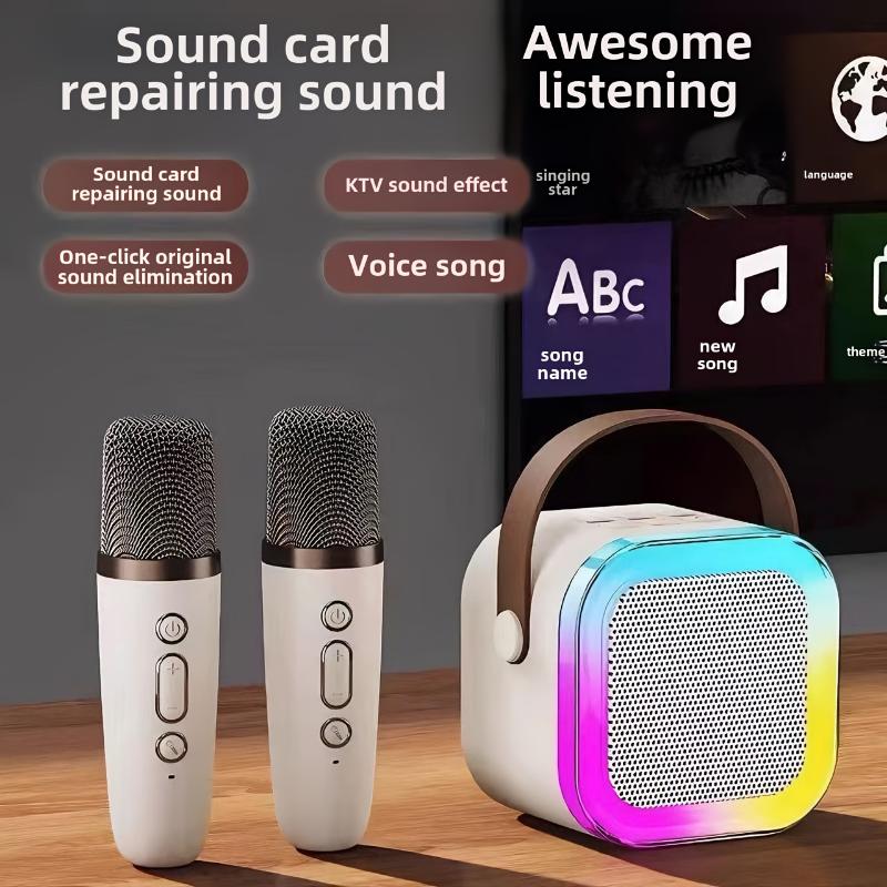 Portable Mini Karaoke Machine With 2 Wireless Microphones - USB Charging, Wireless Speaker, Suitable For Birthday Parties And Home Entertainment