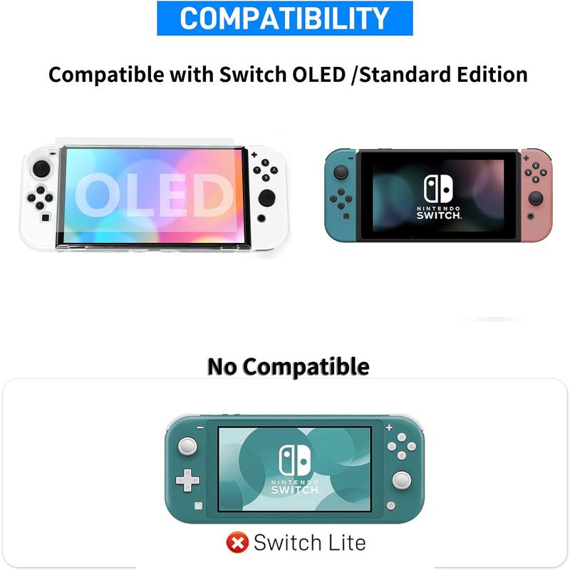 Clear Case for Nintendo Switch OLED with HD Screen Protectors,All-around Protection,Transparent Case and HD Clear Anti-Scratch Screen Protector Compatible Switch 6.2'' OLED  7'',Tempered Switch Accessories Bundle Console Cover