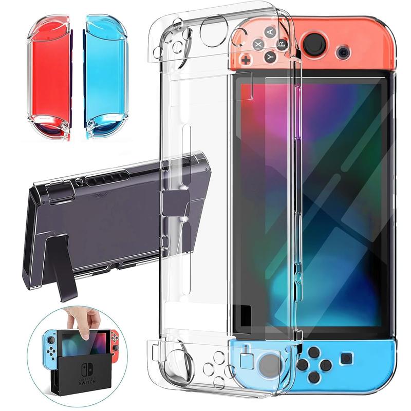 Clear Case for Nintendo Switch OLED with HD Screen Protectors,All-around Protection,Transparent Case and HD Clear Anti-Scratch Screen Protector Compatible Switch 6.2'' OLED  7'',Tempered Switch Accessories Bundle Console Cover