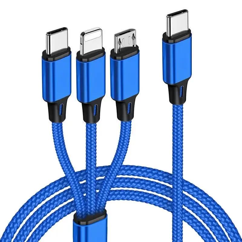 3 in 1 Multi Charging Cable, 4ft USB C To Micro USB Type C PD Lightning Nylon Braided Universal Charging Cord For iPhone 14 13 Samsung LG Pixel Xiaomi Huawei for Mobile Cell Phones and More