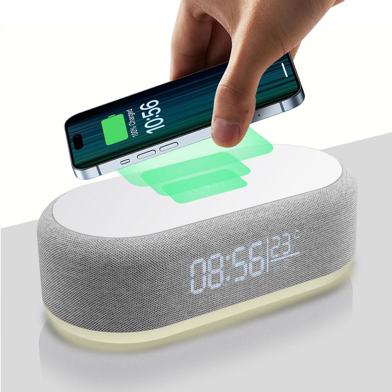 Wireless Charging Station Digital Alarm Clock For Bedroom Temperature Display 15W Fast Wireless Charger Dock With Night Light for iPhone 16 15 14 13 12 11 X,Samsung Series