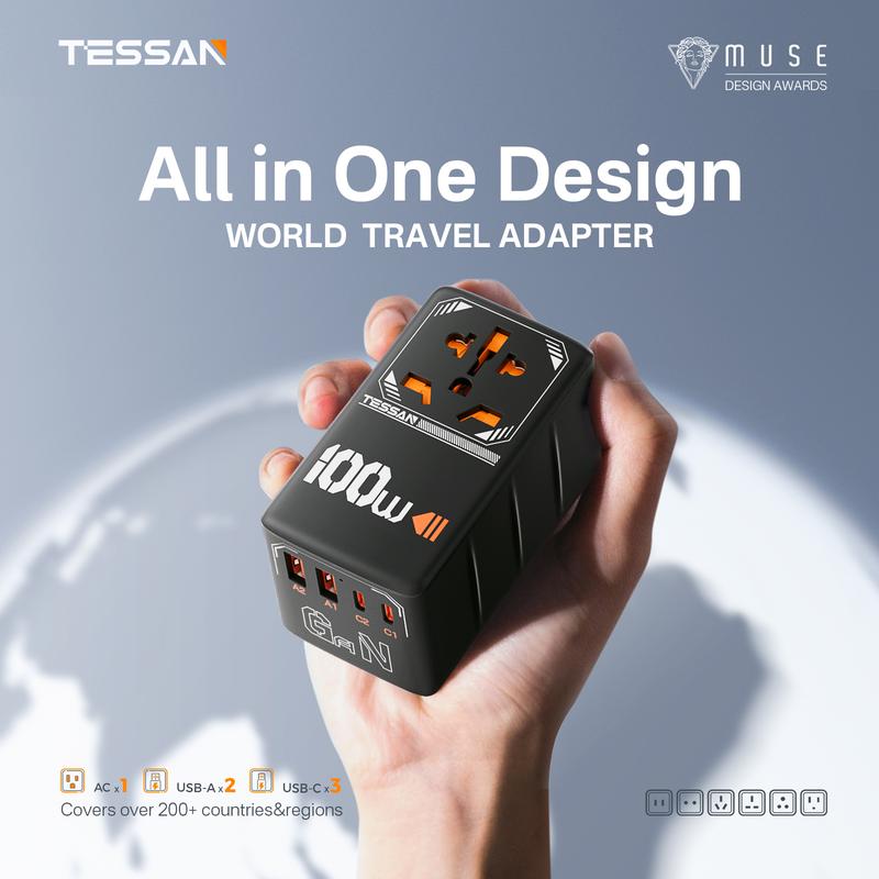 TESSAN Universal Travel Adapter 35W 65W 100W GaN, International Plug with 4 USB(2 USB C) Ports for US to European EU UK AUS Ireland(Type C G A I)