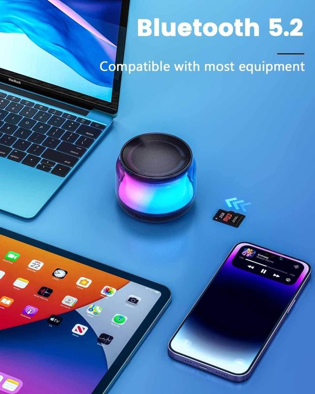 Portable Bluetooth Speakers with Colorful Lights, Loud Sound, Small Bluetooth Speaker with Wireless Stereo Pairing, Mini Gifts for Kids, Teen, Girls, Boys, Women