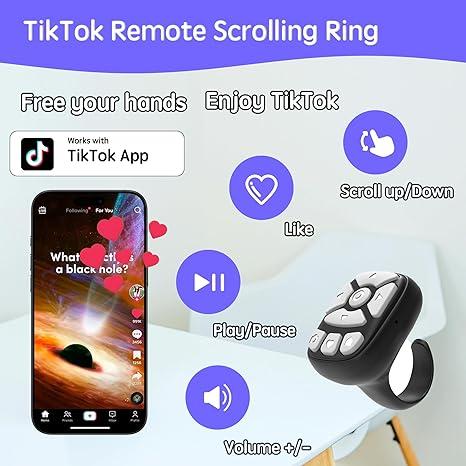 TikTok Scrolling Ring Microphone Remote Control,Fingertip Wireless Bluetooth Remote Control;for iPhone,Google Pixel,Samsung Phone (S22 Pink) (S22 Black & Bag) scroll ring