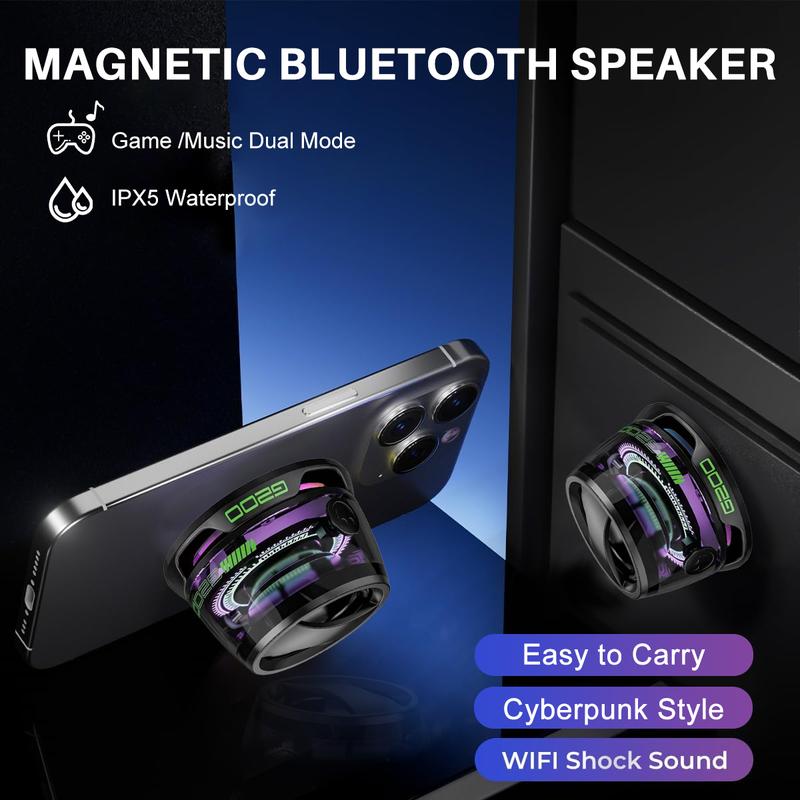 Magnetic Portable Mini Bluetooth Speaker,10-Hour Playtime, Wireless with Bluetooth 5.3,TWS Pairing With RGB Night Light,IPX5 Waterproof,Portable Phone Stand for iPhone Android for Golf Cart Gifts Hiking Camping,Thanksgiving Day,Christmas New Year Gift