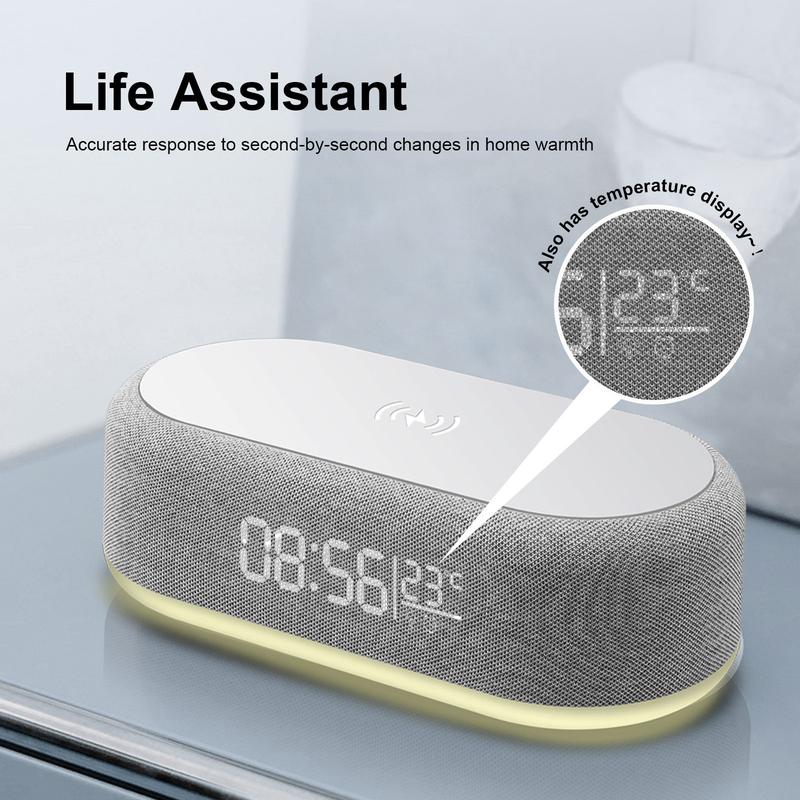 Wireless Charging Station Digital Alarm Clock For Bedroom Temperature Display 15W Fast Wireless Charger Dock With Night Light for iPhone 16 15 14 13 12 11 X,Samsung Series