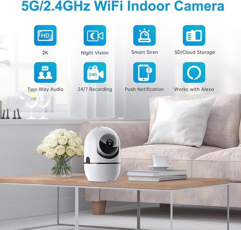 Security Cameras Wireless Indoor, 5G&2.4G WiFi Indoor Camera for Home Security, Pan Tilt Baby Pet Camera with Phone App, Motion Sensor & Night Vision, 2-Way Audio, TF Cloud Storage