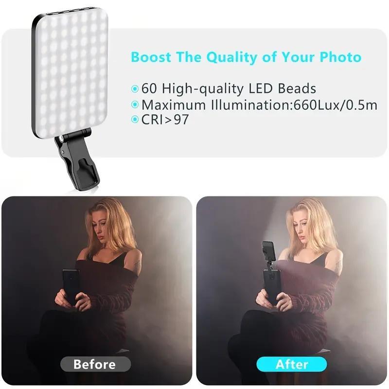 Rechargeable Phone Selfie Light, 1 Count Front & Back Phone Clip Selfie Light, Adjustable 7 Light Modes LED Lamp for Phone, Tablet, Laptop, Camera, Vlogging Camera Accessories