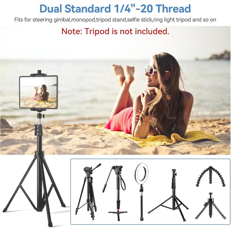 iPad and Phone Tripod Mount Adapter with Ball Head, iPad Holder for Tripod, 360 Rotatable Tablet Clamp Mount fits iPad Pro 12.9, iPad Air Mini 3 4, Galaxy Tab, Surface Pro, Selfie Stick(5.3-10.6