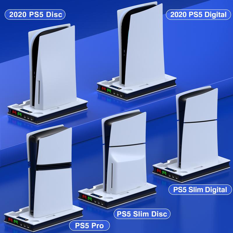 PS5 Stand and Cooling Station with Controller Charging Station for PS5 Slim PS5 PS5 Pro, PS5 Accessories Incl,3 Levels Cooling Fan, 3 USB Hub, Headset Holder, Media Slot for PS5 Slim&PS5 Disc Digital Console