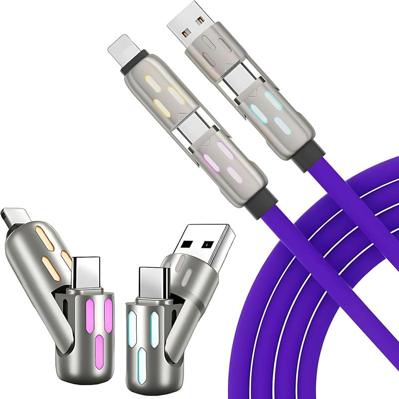 240W 4-in-One USB Charging Cable(+Free Storage Bag), Fast Charging, USB A+TYPE C + Lightning Multi Functional AluminumAlloy, Compatible with iPhone 15 14, SamsungAndroid Phones & Tablets iPad Pro DevicesElectronic