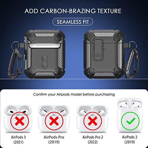 AirPod 2nd Generation Case Cover with Cleaner Kit, Military Hard Shell Protective Armor with Lock for AirPod Gen 1&2 Charging Case, Front LED Visible,Black