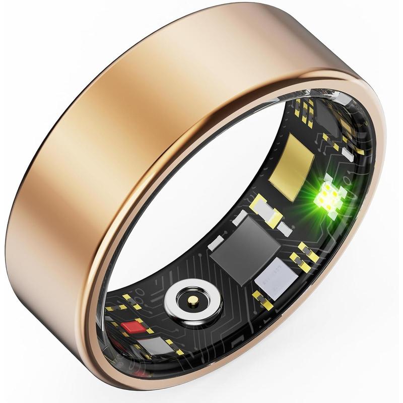 HitTopss Smart Ring, Fitness Tracking Smart Ring with Calories Heart Rate Blood Oxygen Sleep Monitoring, IP68 Waterproof, No APP Subscription, Compatible with iOS Android (Gold, 9#)