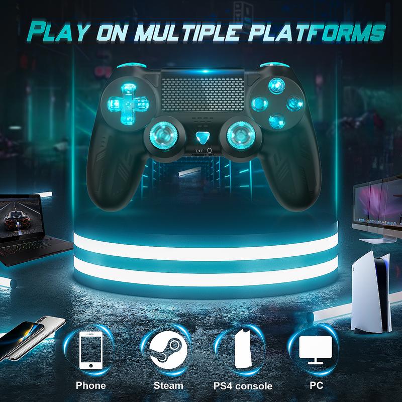 Gaming Controller for PS4 with LED Light - Wireless PS4 Remote Joystick Compatible with Playstation 4 Slim Pro, Support Turbo Dual Vibration 6-Axis Motion Sensor  Touch Pad