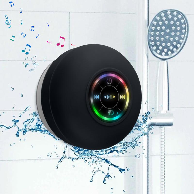 Portable Mini Wireless Speaker, Suction Cup USB Rechargeable Waterproof Speaker with LED Light, Portable Wireless Bluetooth 5.0-compatible Speaker for Parties, Bathroom, Travel, Home And Outdoors,Thanksgiving New Year Christmas Gifts