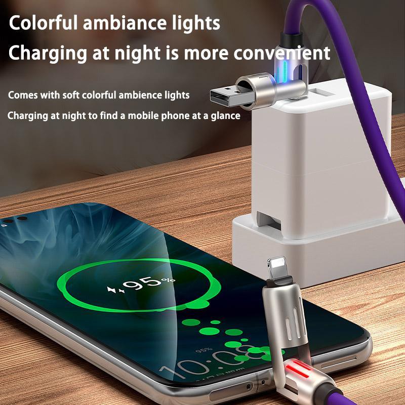 240W 4 in 1 USB Type C Silicone Data Cable, Type-C to USB A Super Fast Charging Cable for Lightning, Data Cable for iPhone Huawei Samsung Xiaomi