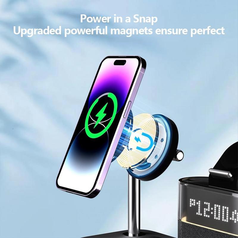 5 in 1 Wireless Charger, Magnetic Wireless Charger with Clock Function, Multifunctional Wireless Charging Stand for iPhone 16 15 14 13 12, Apple Watch Series