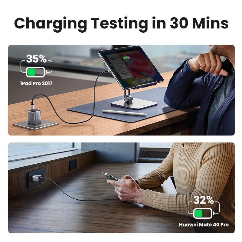 UGREEN Nexode 30W PD Fast Charging GaN Charger Bundle with 3.3FT Type-C MFi Lightning Charging Data Cable, USB C Charger Set for iPhone 15 14 13, Galaxy and More Mobile Electronic Smartphone--Black Friday