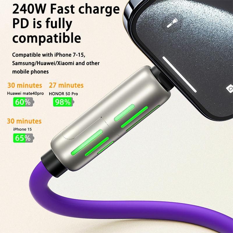 240W 4 in 1 USB Type C Silicone Data Cable, Type-C to USB A Super Fast Charging Cable for Lightning, Data Cable for iPhone Huawei Samsung Xiaomi