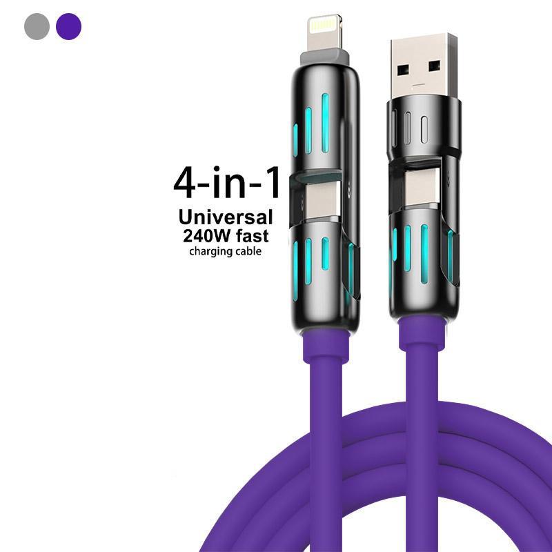 240W 4 in 1 USB Type C Silicone Data Cable, Type-C to USB A Super Fast Charging Cable for Lightning, Data Cable for iPhone Huawei Samsung Xiaomi