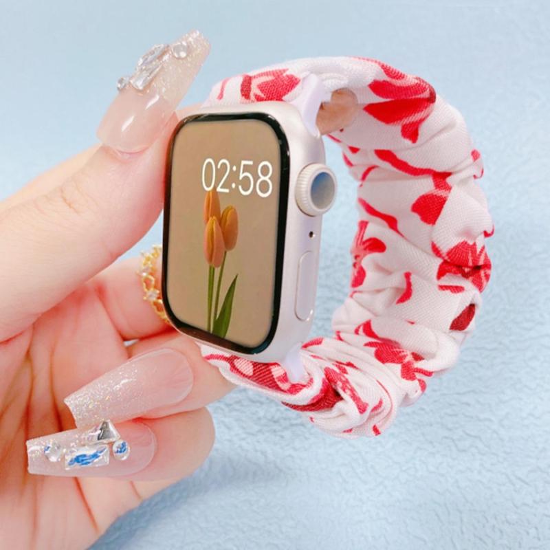 Women's Soft Elastic Wrist Strap Watch Band, 1 Count Fashion Floral Print Watchband, Wearable Accessories Compatible with Apple Watch Series Ultra SE 8 7 6 5 4 3 2 1