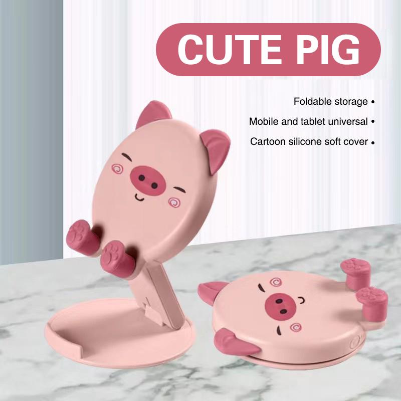 Cute Foldable Phone Stand Pink Phone Holder Adjustable Pig Cell Phone Stand Desk Portable Accessories for All Phones