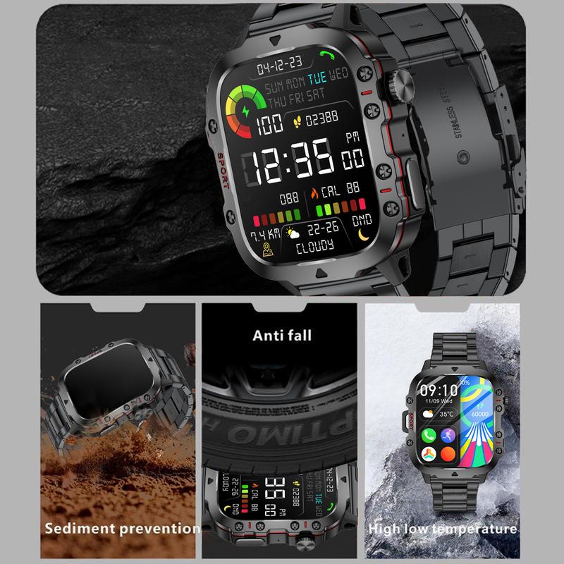 Men's Voice Wireless Calling with Heart Rate Monitor and Waterproof Square Fashion Sports Fitness Music Watch  Wearable outdoor smart  Smartwatch