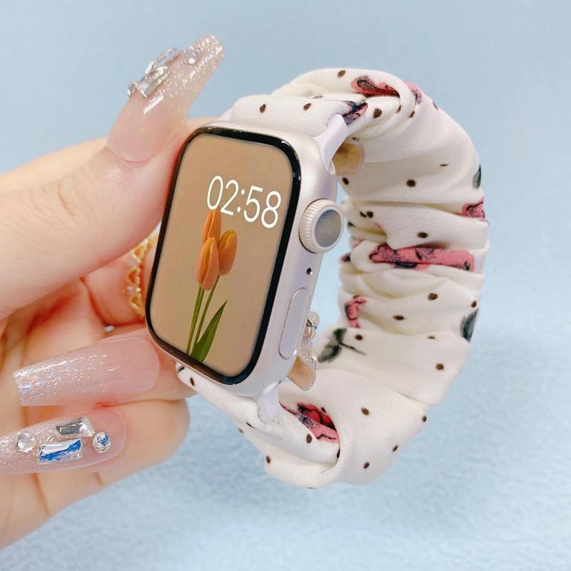 Women's Soft Elastic Wrist Strap Watch Band, 1 Count Fashion Floral Print Watchband, Wearable Accessories Compatible with Apple Watch Series Ultra SE 8 7 6 5 4 3 2 1