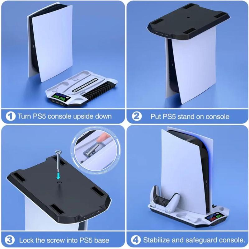 Cooling Fan & Controller Charger Stand for PS5 Console, 13 Game Slots & 3 Levels Adjustable Fans Speed Stand, Console Accessories for PS5