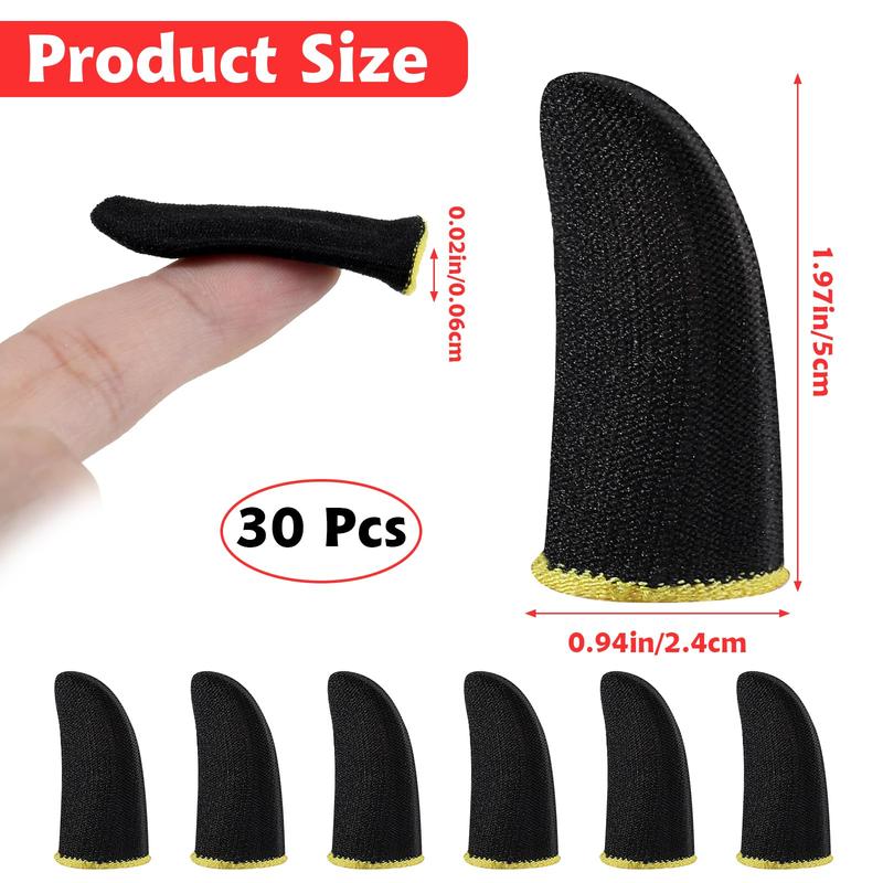 30pcs Gamer Finger Sleeves Carbon Compression Support Thumb Gloves Touchscreen Finger Cover Anti Sweat Mobile Phone Tablet Gaming Stabilizer for All Touchscreen Devices