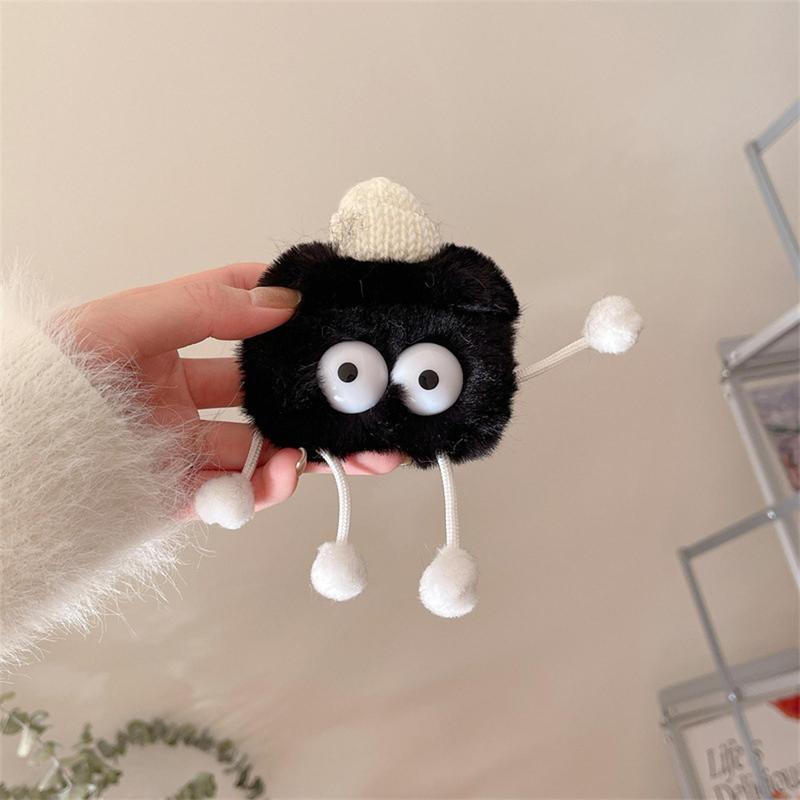 Cute Cartoon Coal Ball Design Plush Earphone Case, 1 Count Earphone Protective Cover, Earphone Accessories Compatible with AirPods 1 2 3 4 AirPods Pro