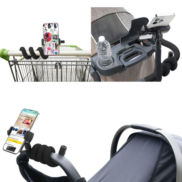 Stroller Phone Holder 20inch Length Flexible Gooseneck Phone Stand for Stroller ,Treadmill,Spin Bike,Shopping Cart Android(Black) Alloy Aluminum