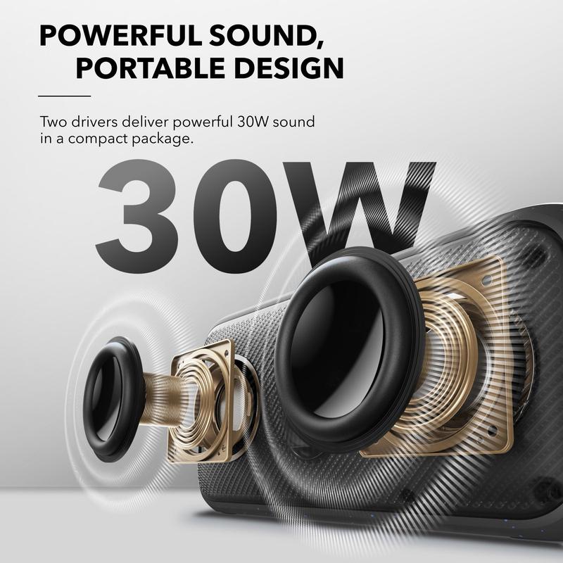 Soundcore Motion 300 Wireless Hi-Res Portable Speaker with BassUp, Bluetooth with SmartTune Technology, 30W Stereo Sound, 13H Playback, and IPX7 Waterproof, for Backyard, Camping, and Hiking