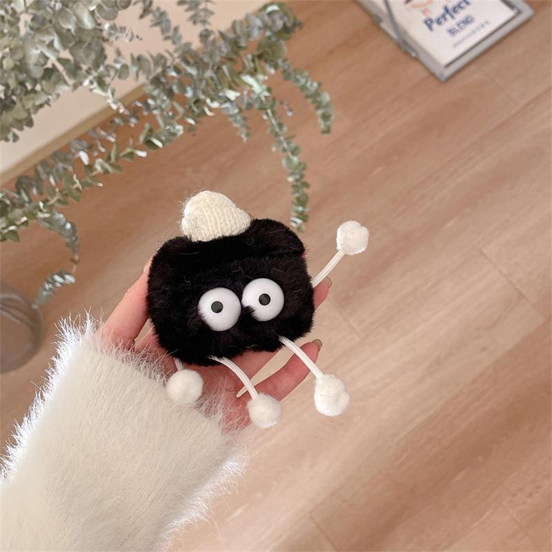 Cute Cartoon Coal Ball Design Plush Earphone Case, 1 Count Earphone Protective Cover, Earphone Accessories Compatible with AirPods 1 2 3 4 AirPods Pro