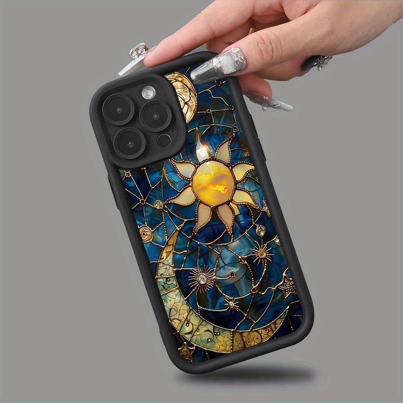 Creative Sun & Moon Pattern Phone Case, Shockproof Phone Protective Cover, Phone Accessory Compatible with iPhone 16 15 14 13 12 11 Plus Pro Max