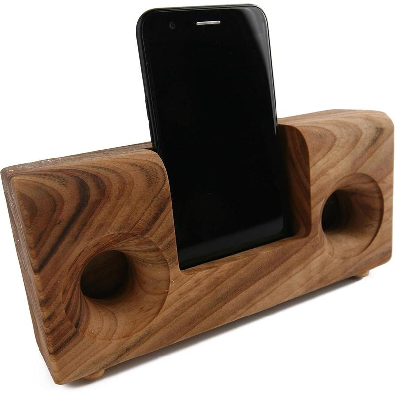 BOUMBI Fragrant Camphor Laurel Wood Cell Phone Stand with Sound Amplifier (Classic V 8.5x4)